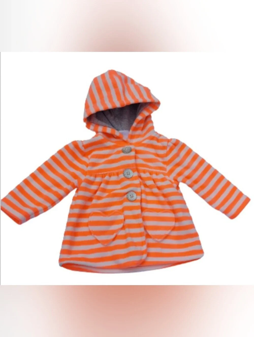 Carter's Baby Girls Hooded Fleece Jacket 3 Months Pink Coral Stripe Heart Pocket